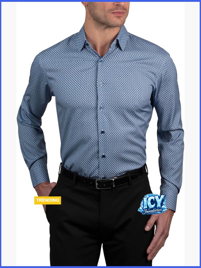 Slim Fit Long Sleeve Button Down Dress Shirt With 4-Way Stretch Fabric